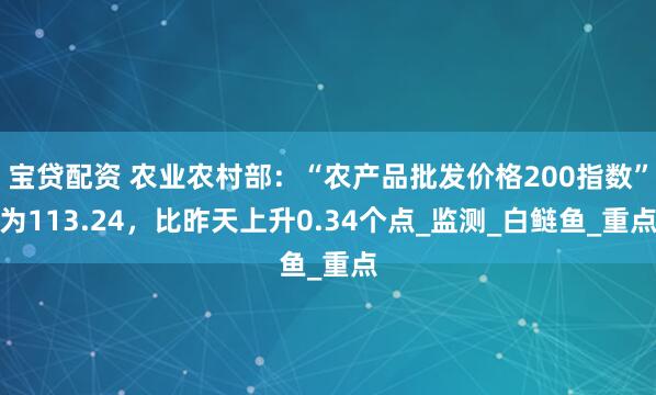 宝贷配资 农业农村部：“农产品批发价格200指数”为113.24，比昨天上升0.34个点_监测_白鲢鱼_重点