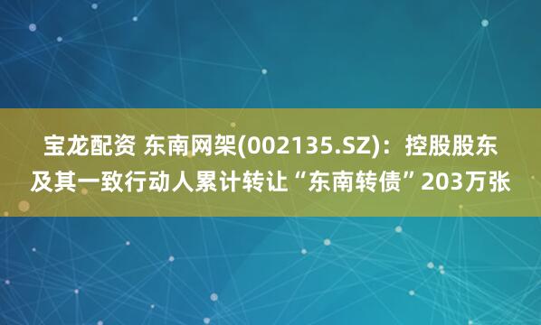 宝龙配资 东南网架(002135.SZ)：控股股东及其一致行动人累计转让“东南转债”203万张